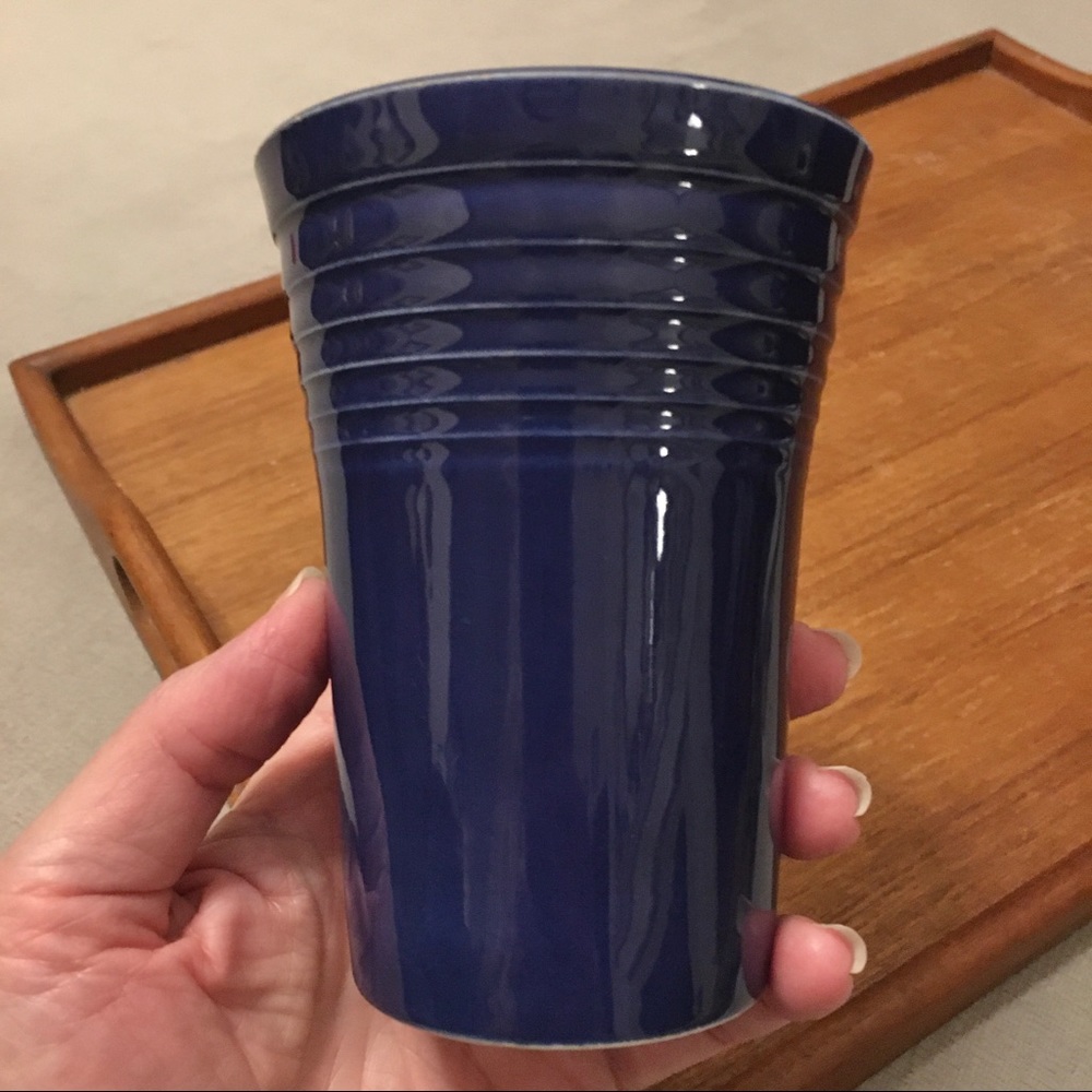 VINTAGE FiestaWare 8 oz.💃 EUC Large Tumbler colbalt blue with old maker marks.